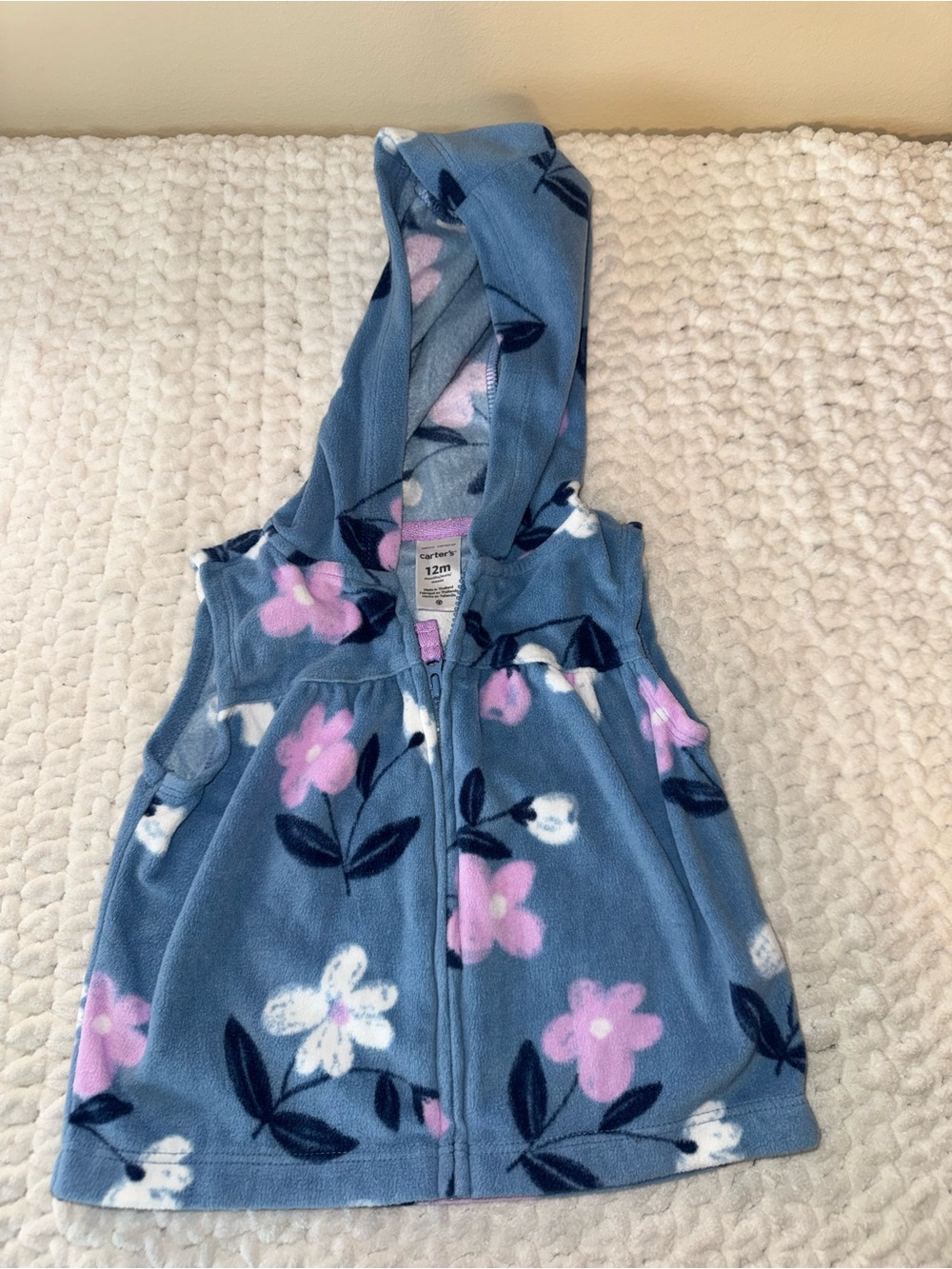 Carter's Light Blue Floral Hooded Fleece Vest - Girls